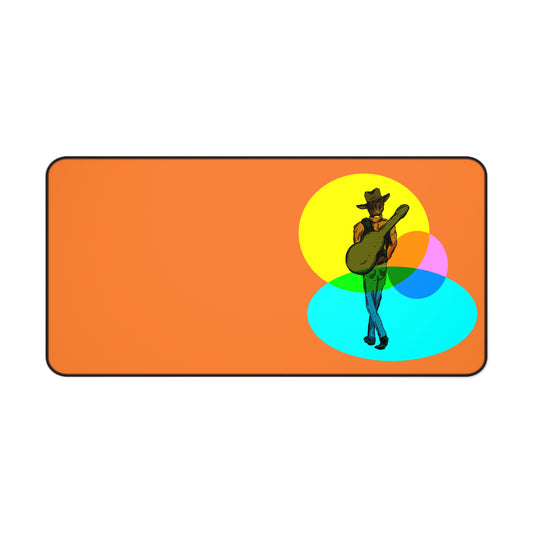 Musician Desk Mat — Retro Cowboy Guitarist Design on Orange