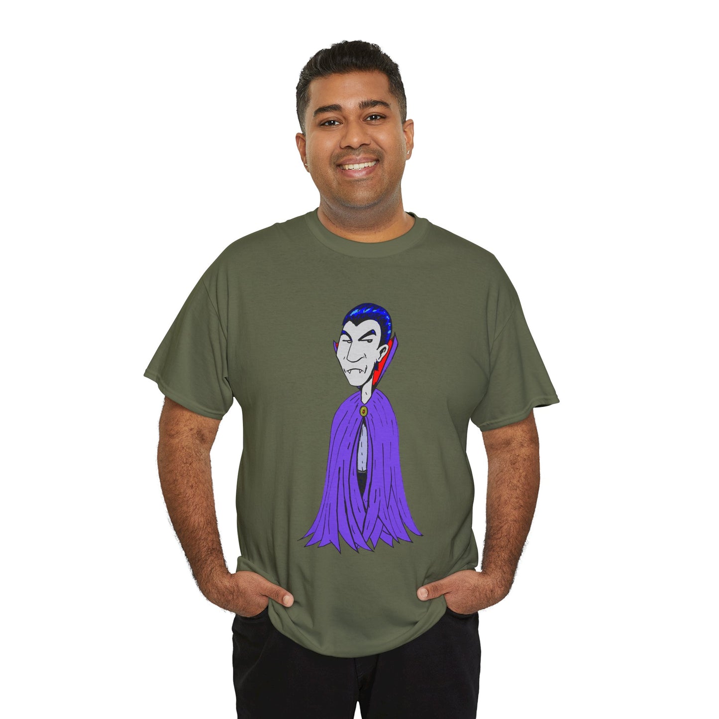 Vampire Cartoon Tee - Cute Purple Cloak Dracula Graphic T-Shirt