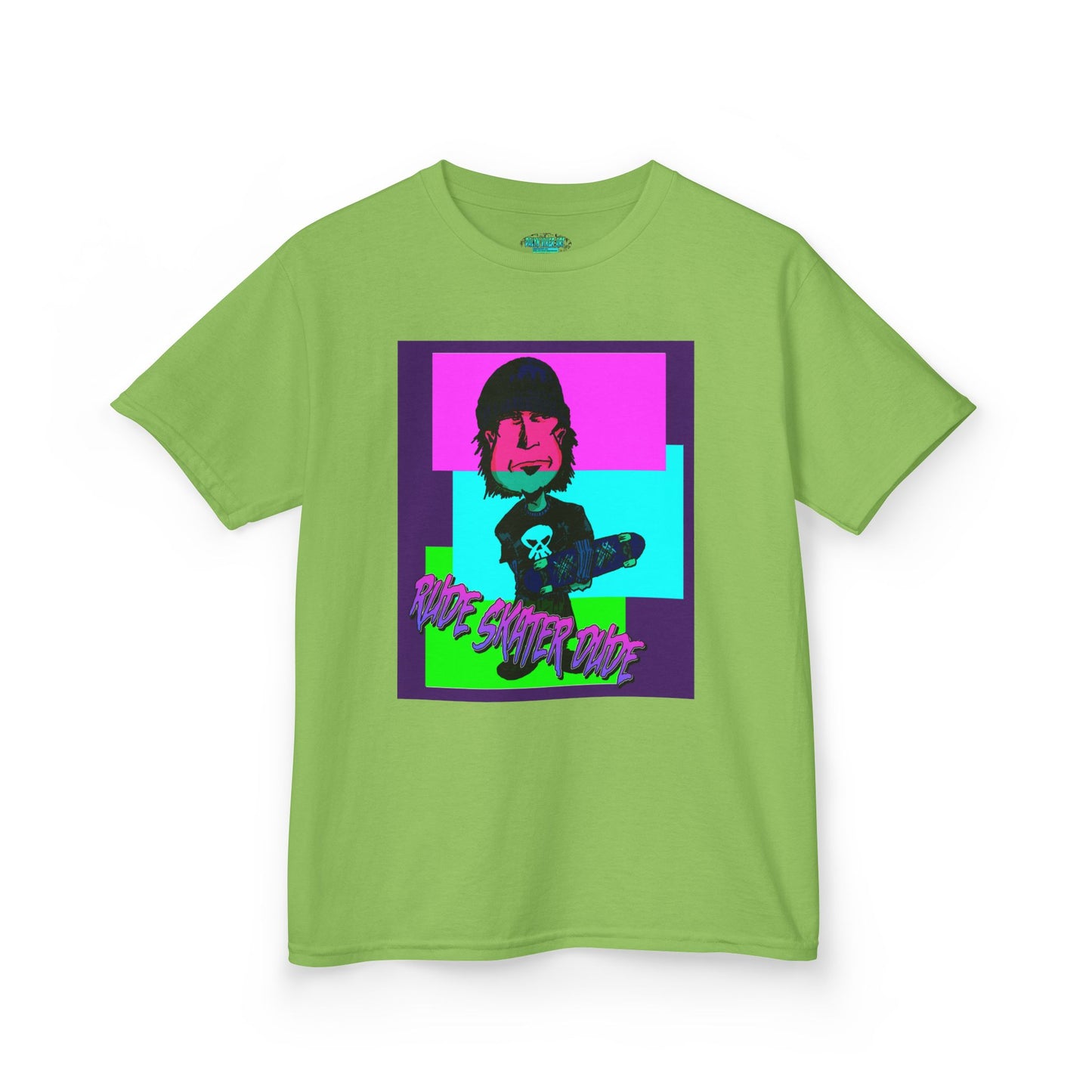Kids Tee — Retro Neon Rude Skater Dude Kid Graphic T-Shirt