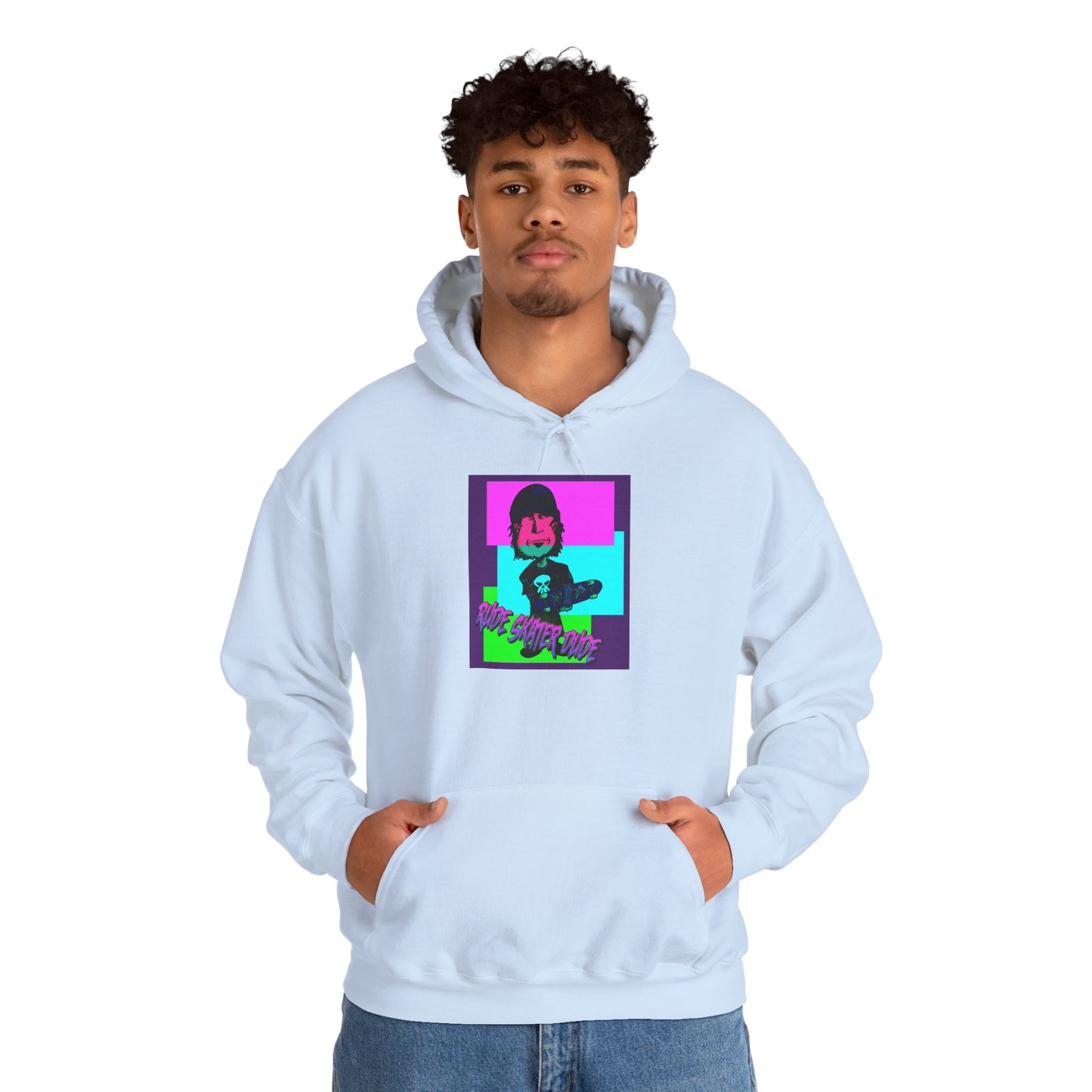 Retro Neon Rude Skater Dude Hoodie — Streetwear