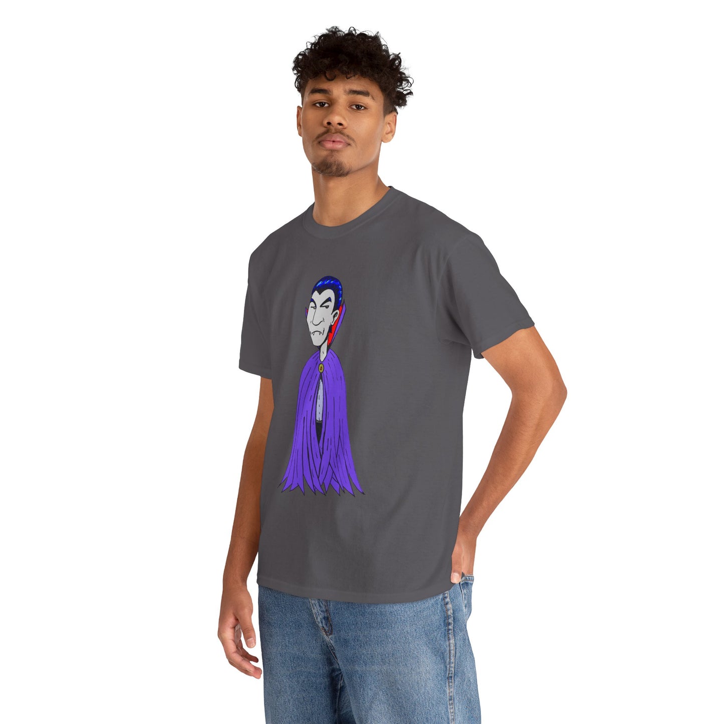 Vampire Cartoon Tee - Cute Purple Cloak Dracula Graphic T-Shirt
