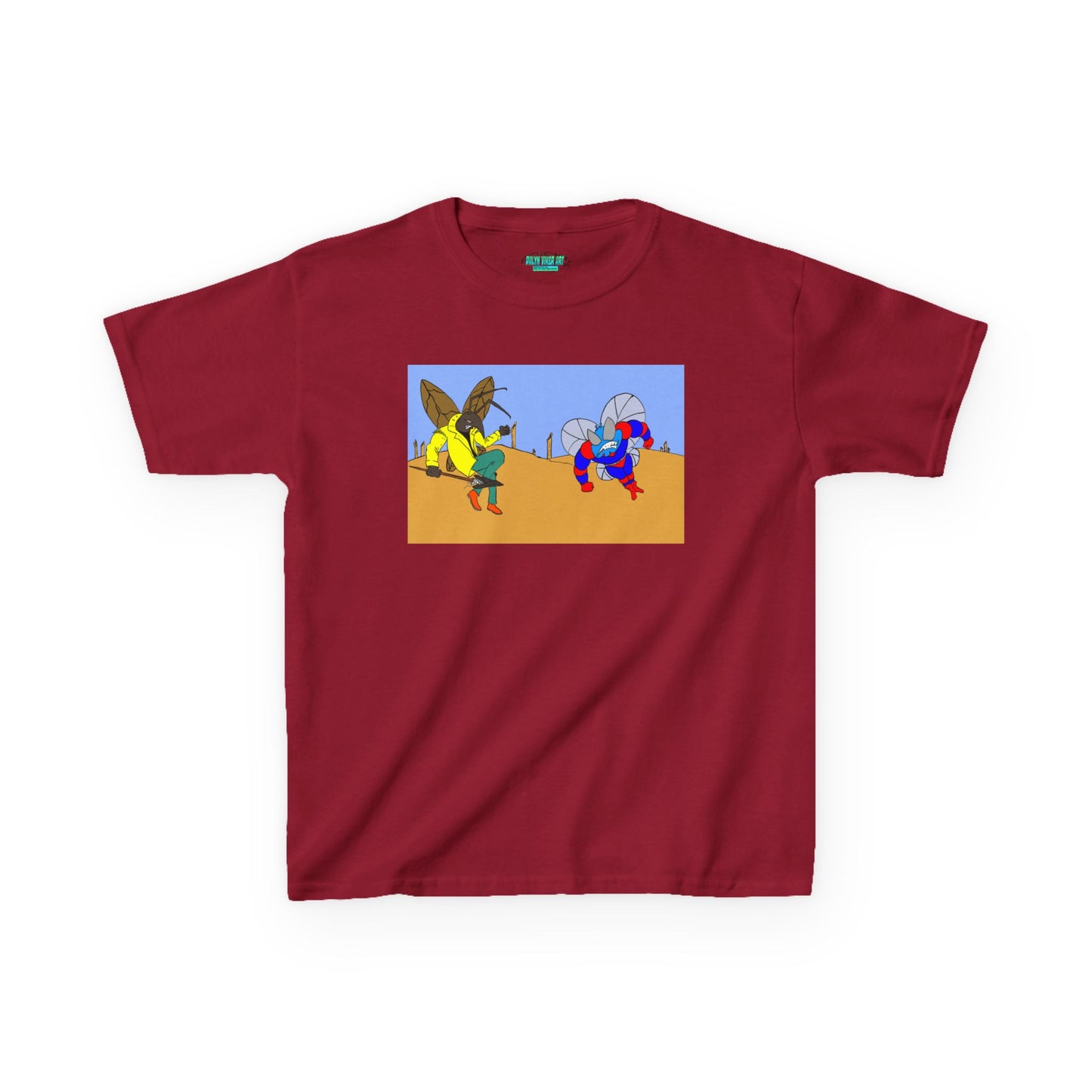 Astro-Fly and Wasp Warrior Kids Tee — Colorful Desert Beetle Cartoon Illustration