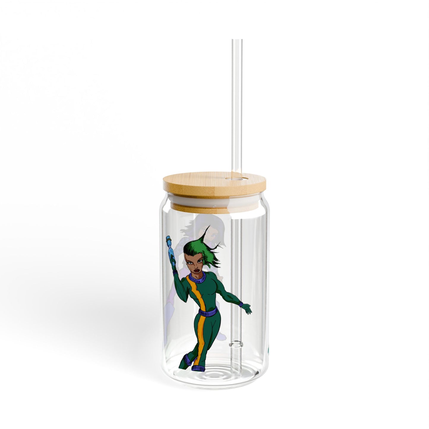 Women Heroes Cartoon Sipper Glass - Eco-Friendly Drinkware, Fun Hydration, Unique Gifts, Party Favor, Character Theme