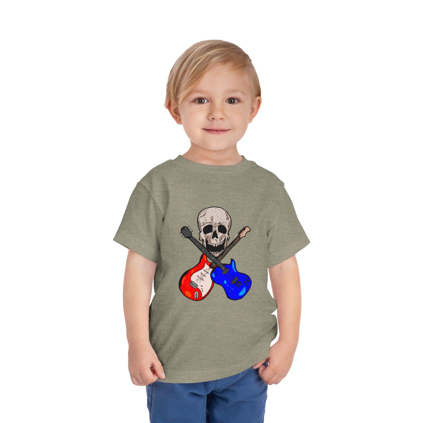 Toddler Tee — Skull with Red & Blue Electric Guitars Rock Shirt