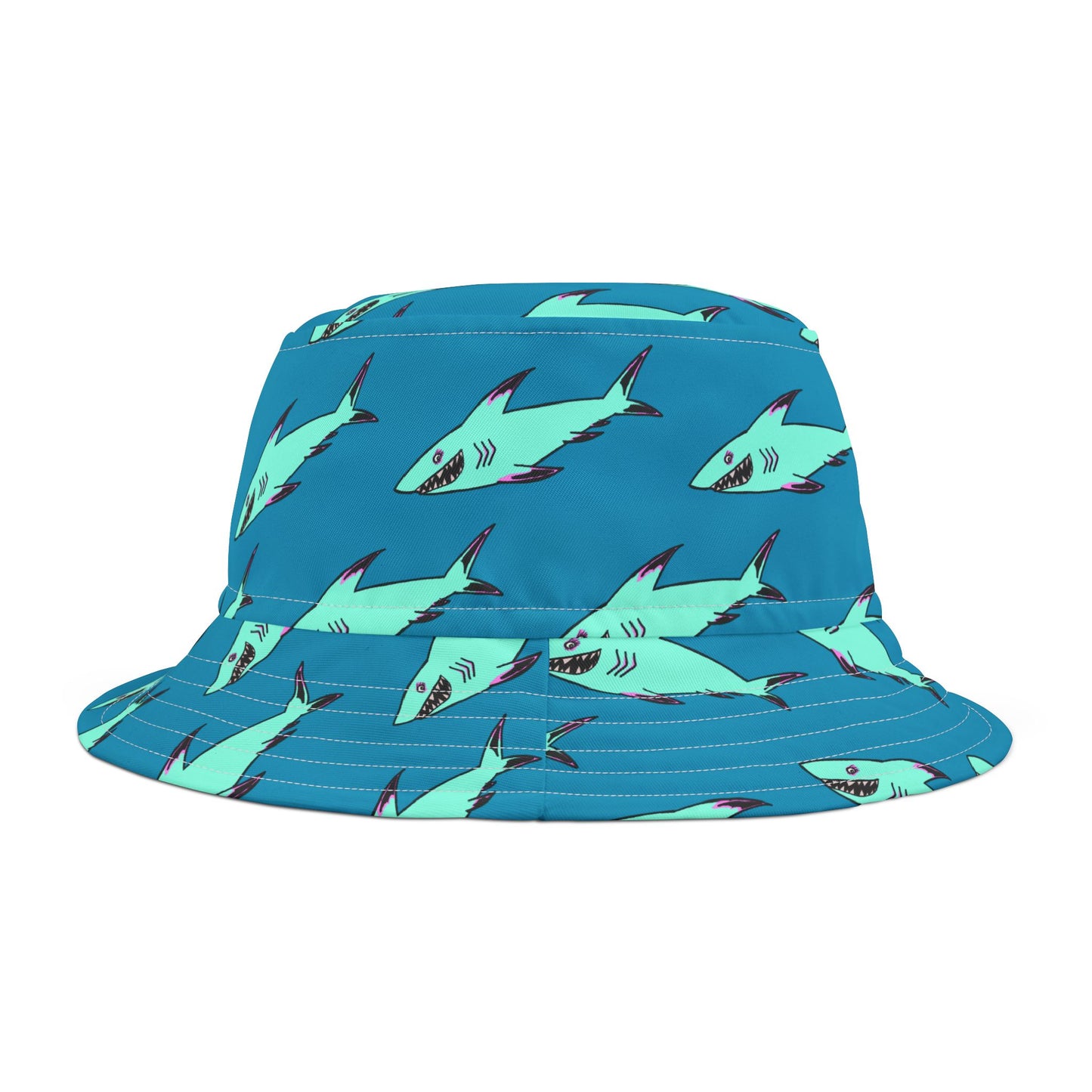 Shark-Print Bucket Hat, Fun Summer Hat, Beach Accessory, Vacation Gear, Gift for Ocean Lovers, Trendy Headwear