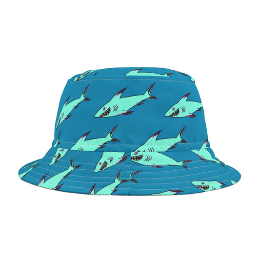 Shark-Print Bucket Hat, Fun Summer Hat, Beach Accessory, Vacation Gear, Gift for Ocean Lovers, Trendy Headwear