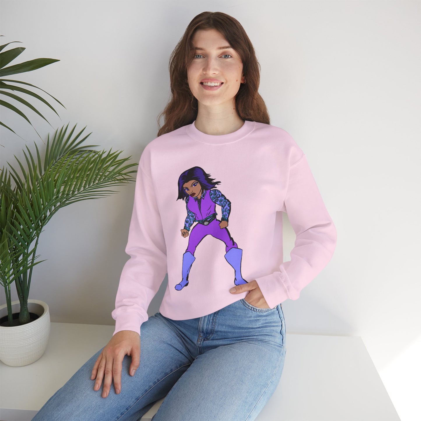 Vintage Retro Hero Crewneck Sweatshirt with Bold Graphic Design