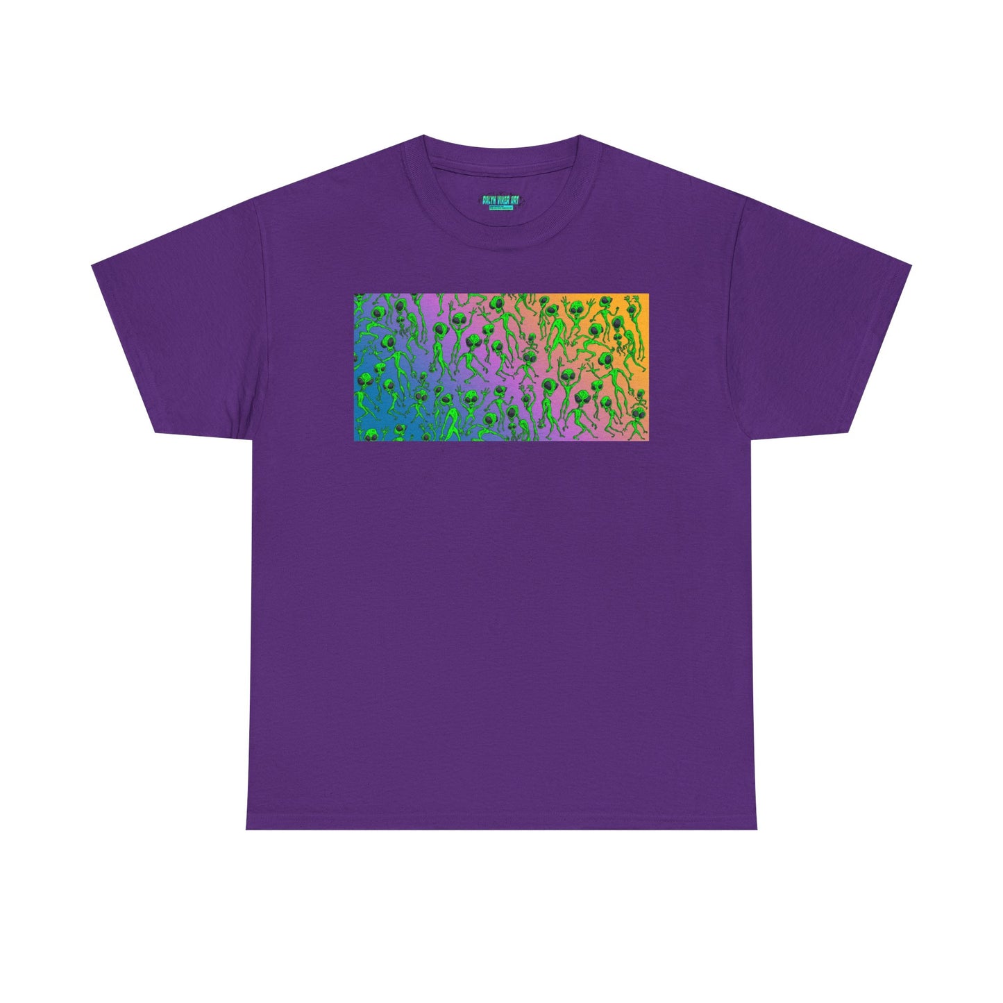 Alien Dance Party Gradient Tee — Colorful Psychedelic Green Aliens Art T-Shirt