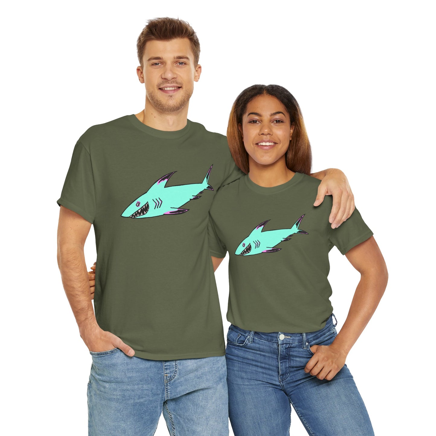 Cool Shark Graphic Unisex Heavy Cotton Tee, Ocean Lover Shirt, Beachwear, Casual Everyday Tee, Gift for Sharks Fans