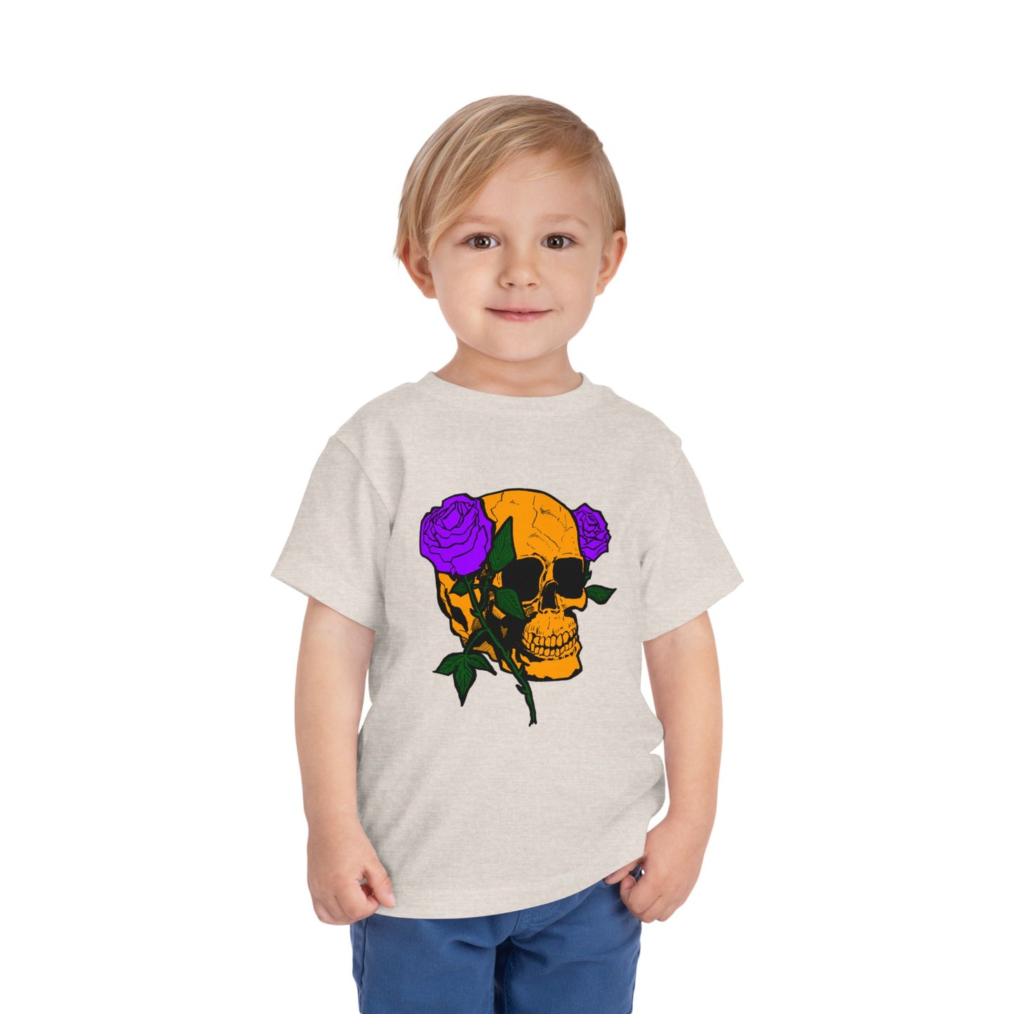 Toddler Tee — Orange Skull with Purple Roses Graphic