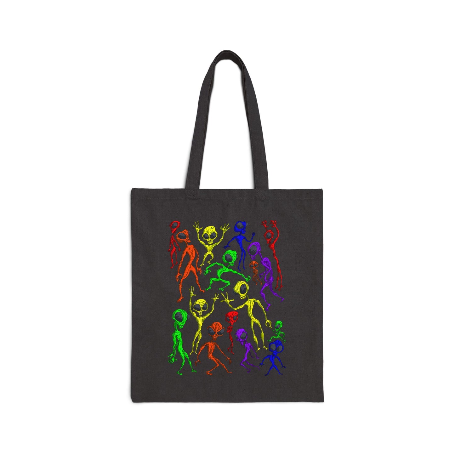 Alien Dance Party Canvas Tote Bag — Colorful Dancing Aliens Graphic Eco Shopper