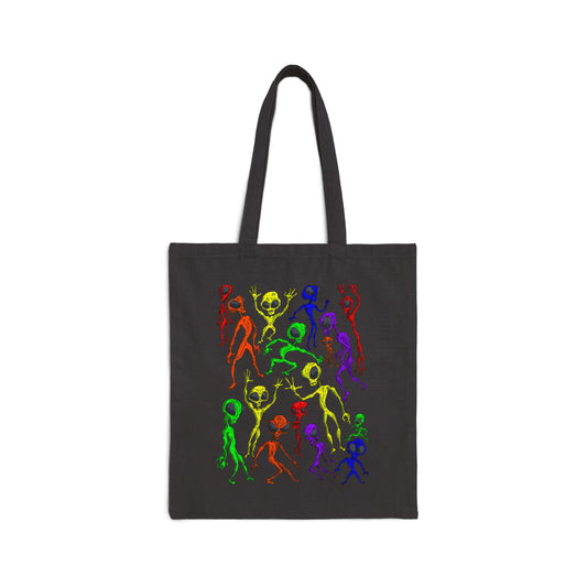 Alien Dance Party Canvas Tote Bag — Colorful Dancing Aliens Graphic Eco Shopper
