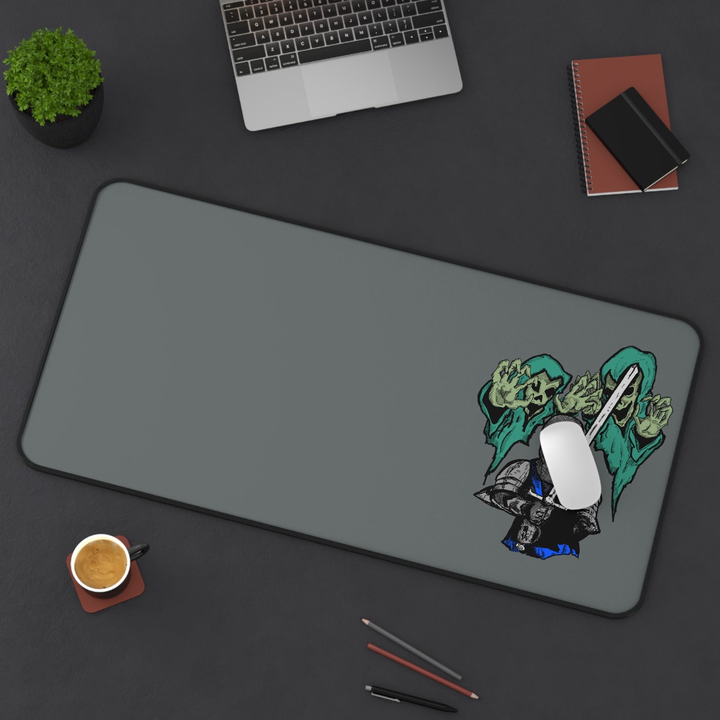 Knight Fright - Spooky Themed Desk Mat with Ghostly Hands – Perfect for Halloween Decor