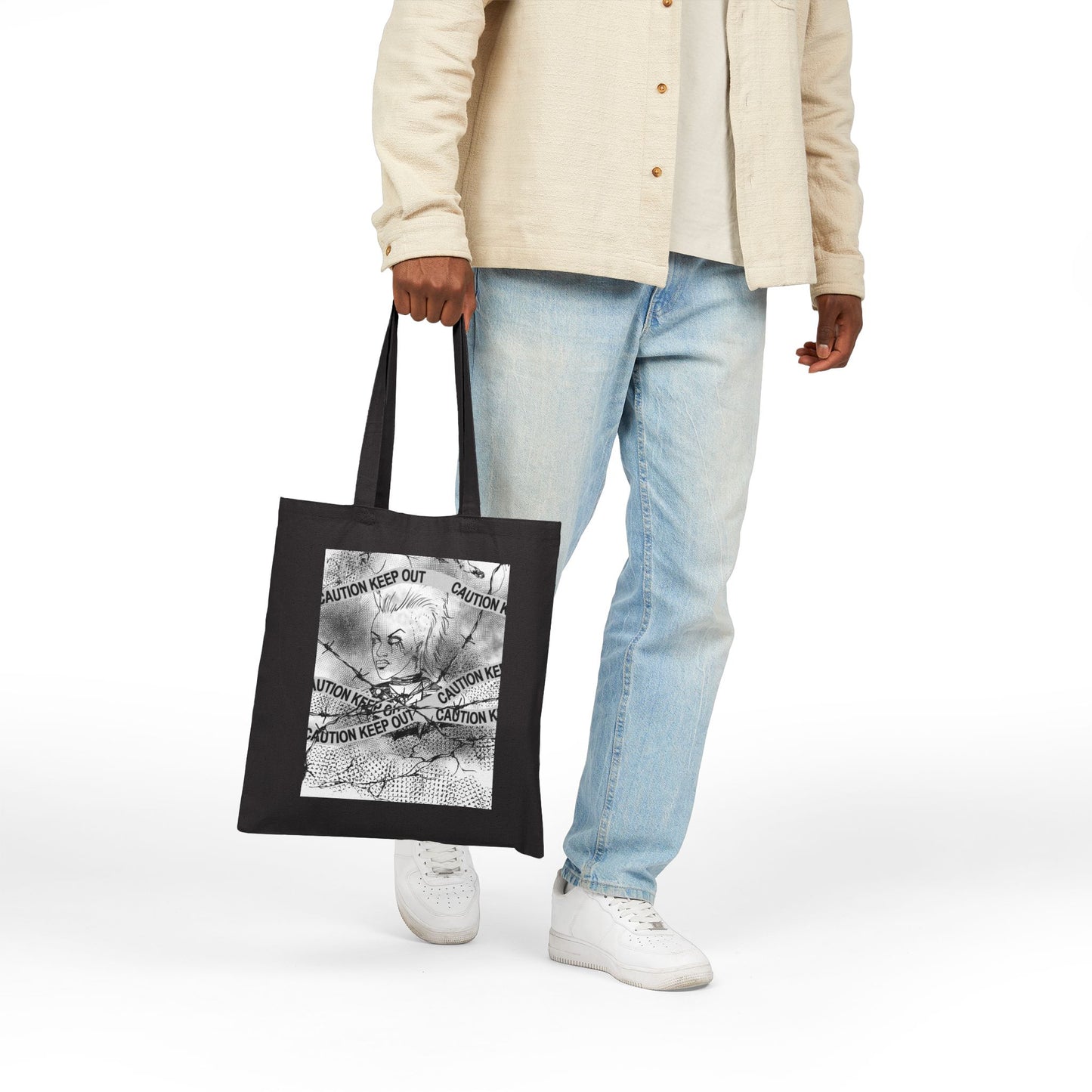 Riot and Rebel - Caution Keep Out Gothic Portrait Canvas Tote Bag