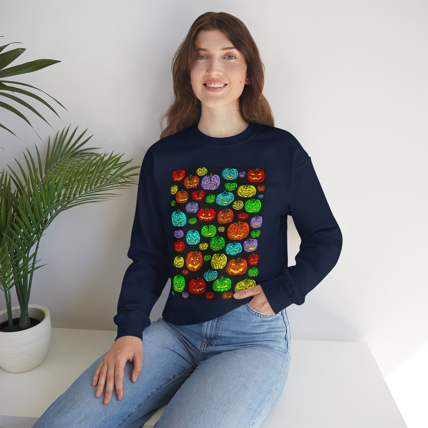 Halloween Colorful Pumpkin Graphic Crewneck Sweatshirt