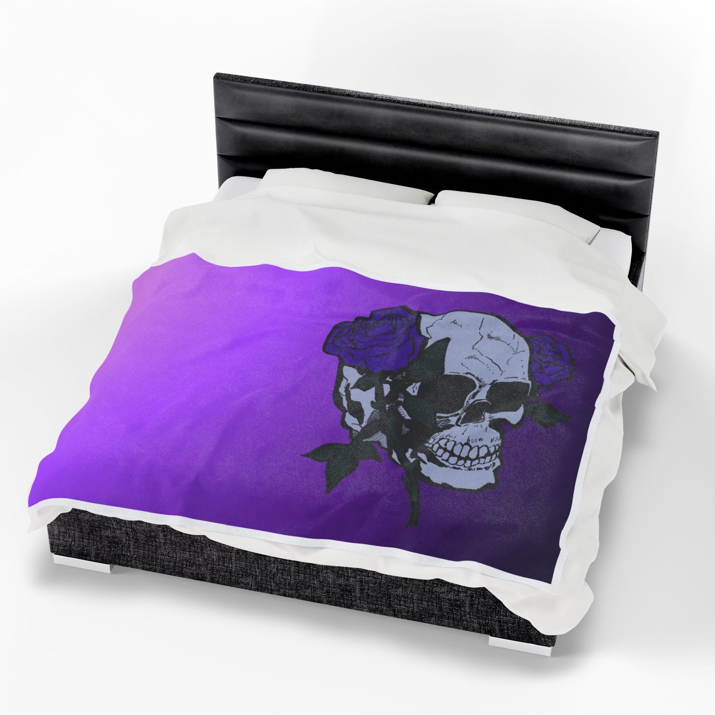 Purple Skull & Roses Velveteen Plush Blanket – Gothic Floral Throw