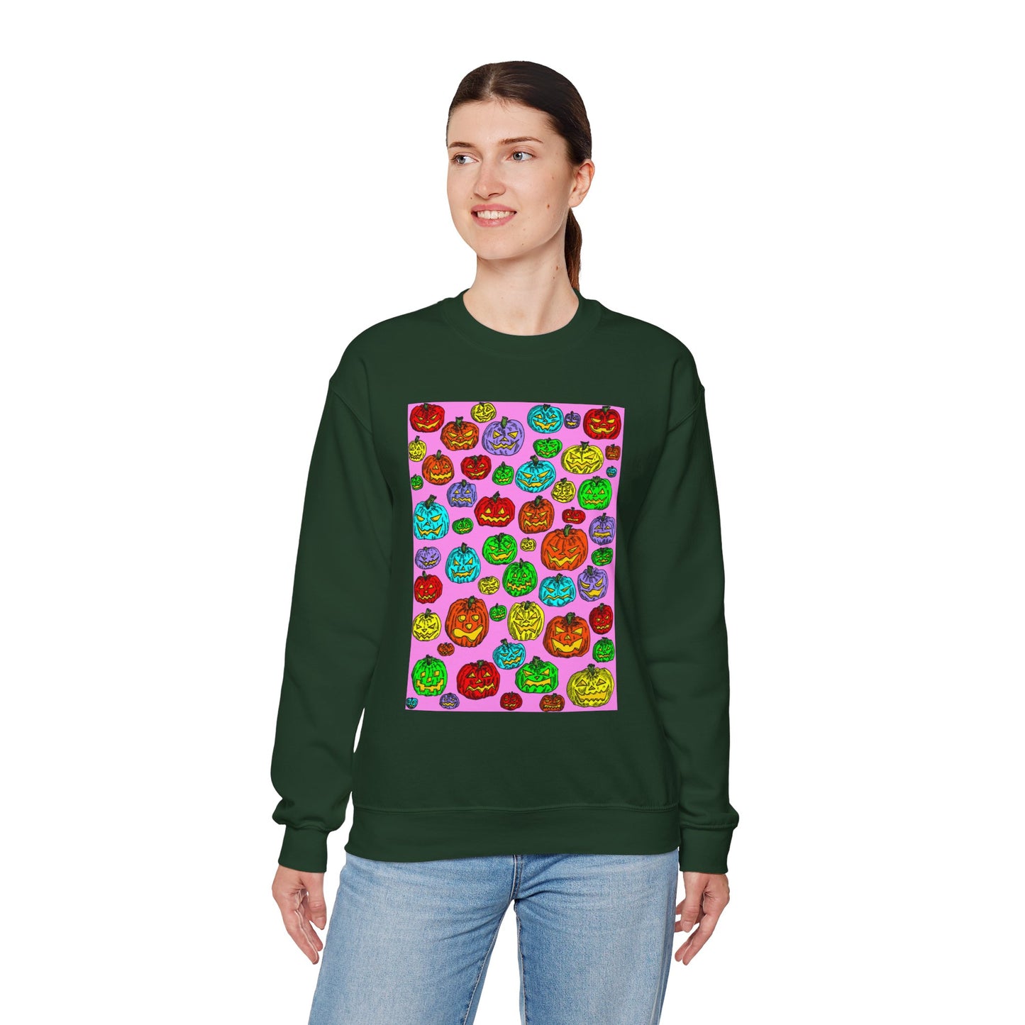 Colorful Pumpkin Crewneck Sweatshirt for Fall Celebrations
