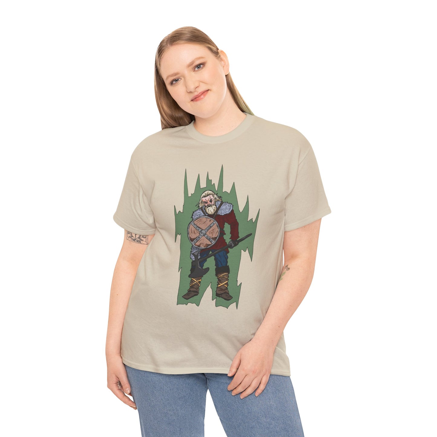 Epic Warrior Graphic Tee, Unisex Heavy Cotton Shirt, Casual Wear, Gamer Gift, Medieval Art Clothing, Battle Theme Fashion