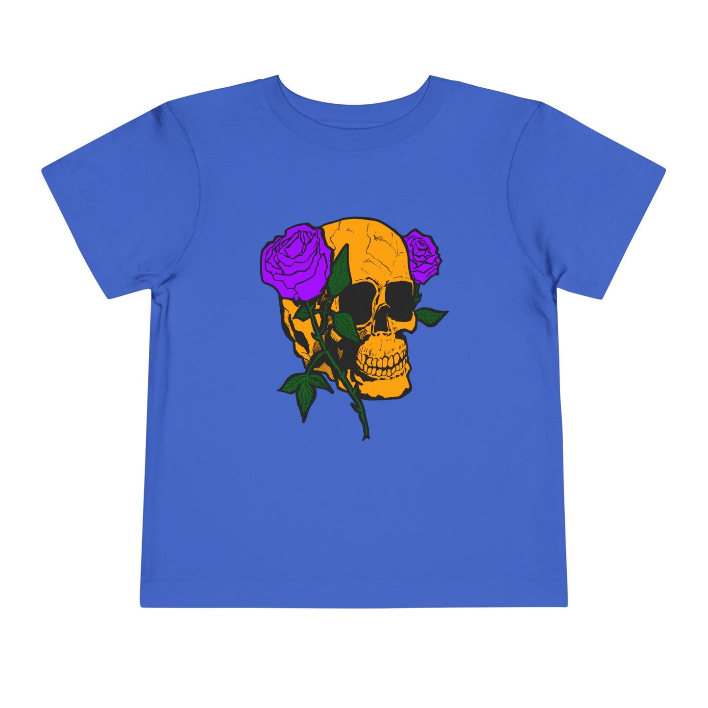Toddler Tee — Orange Skull with Purple Roses Graphic