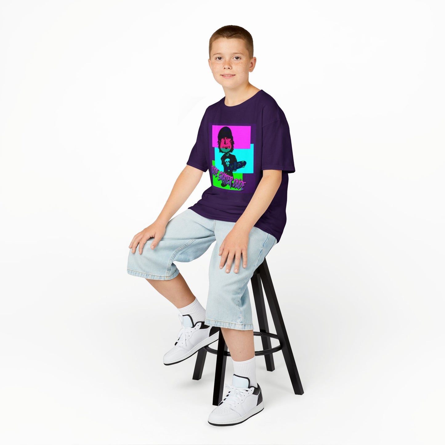 Kids Tee — Retro Neon Rude Skater Dude Kid Graphic T-Shirt