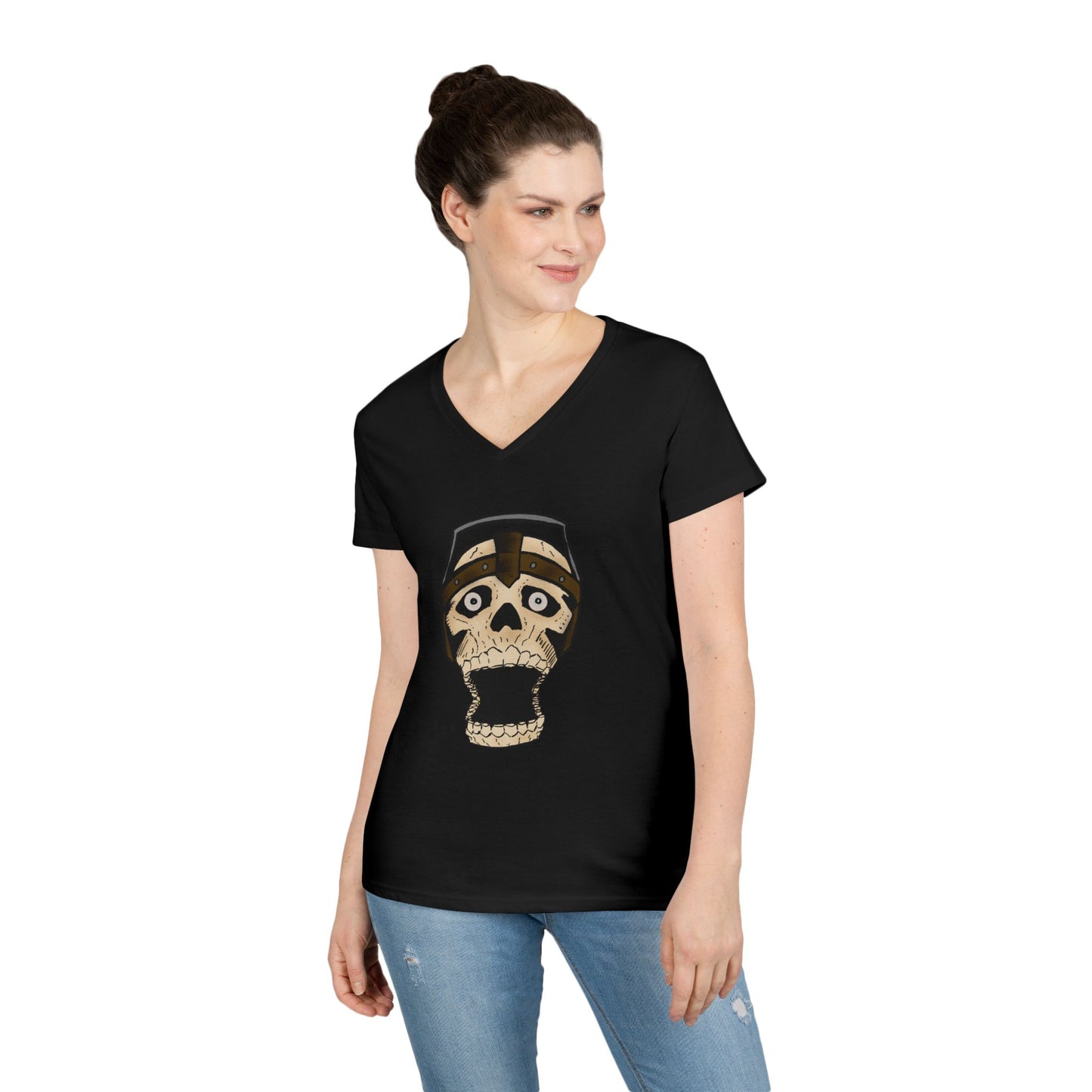 Skull Design Ladies' V-Neck T-Shirt - Trendy & Edgy Graphic Tee