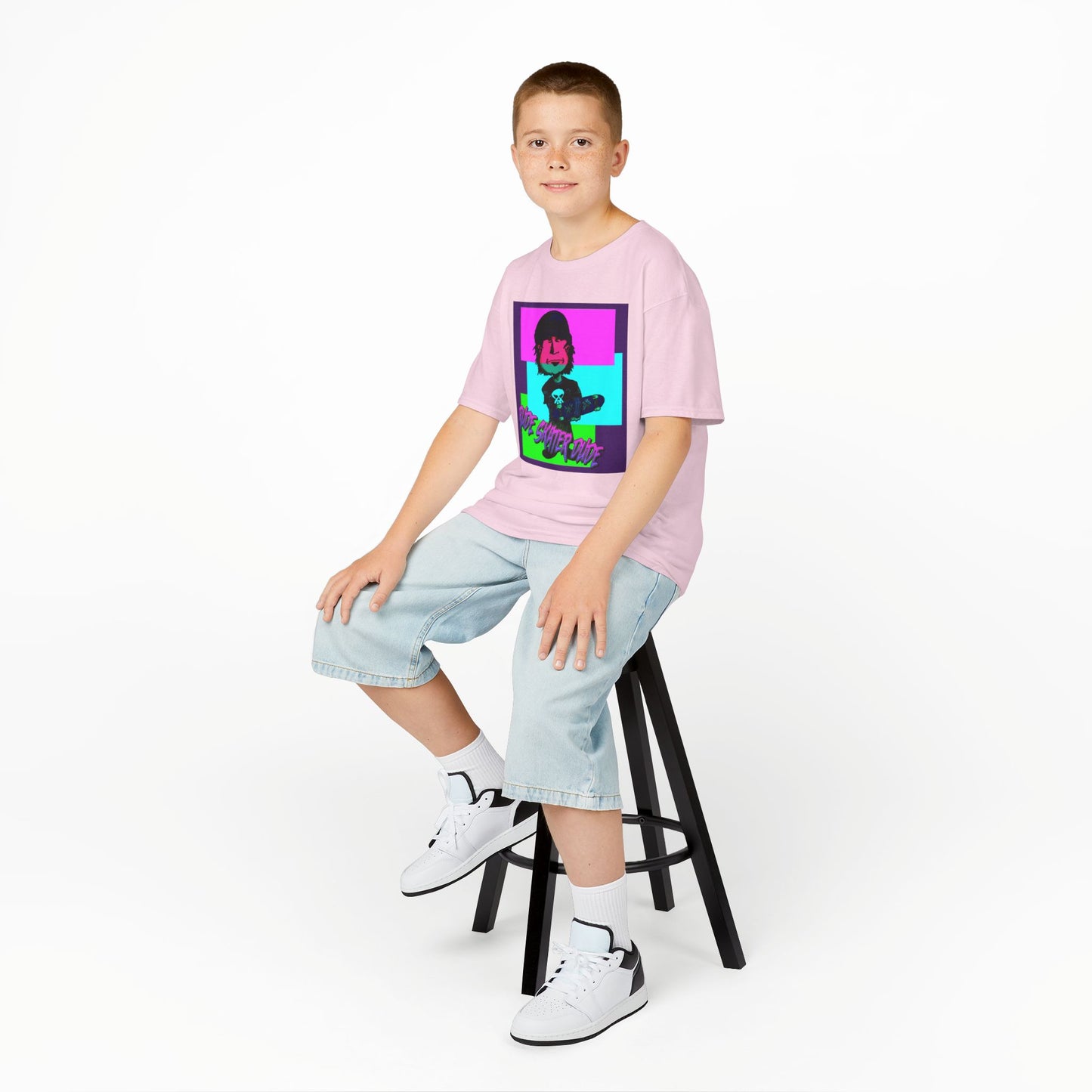 Kids Tee — Retro Neon Rude Skater Dude Kid Graphic T-Shirt