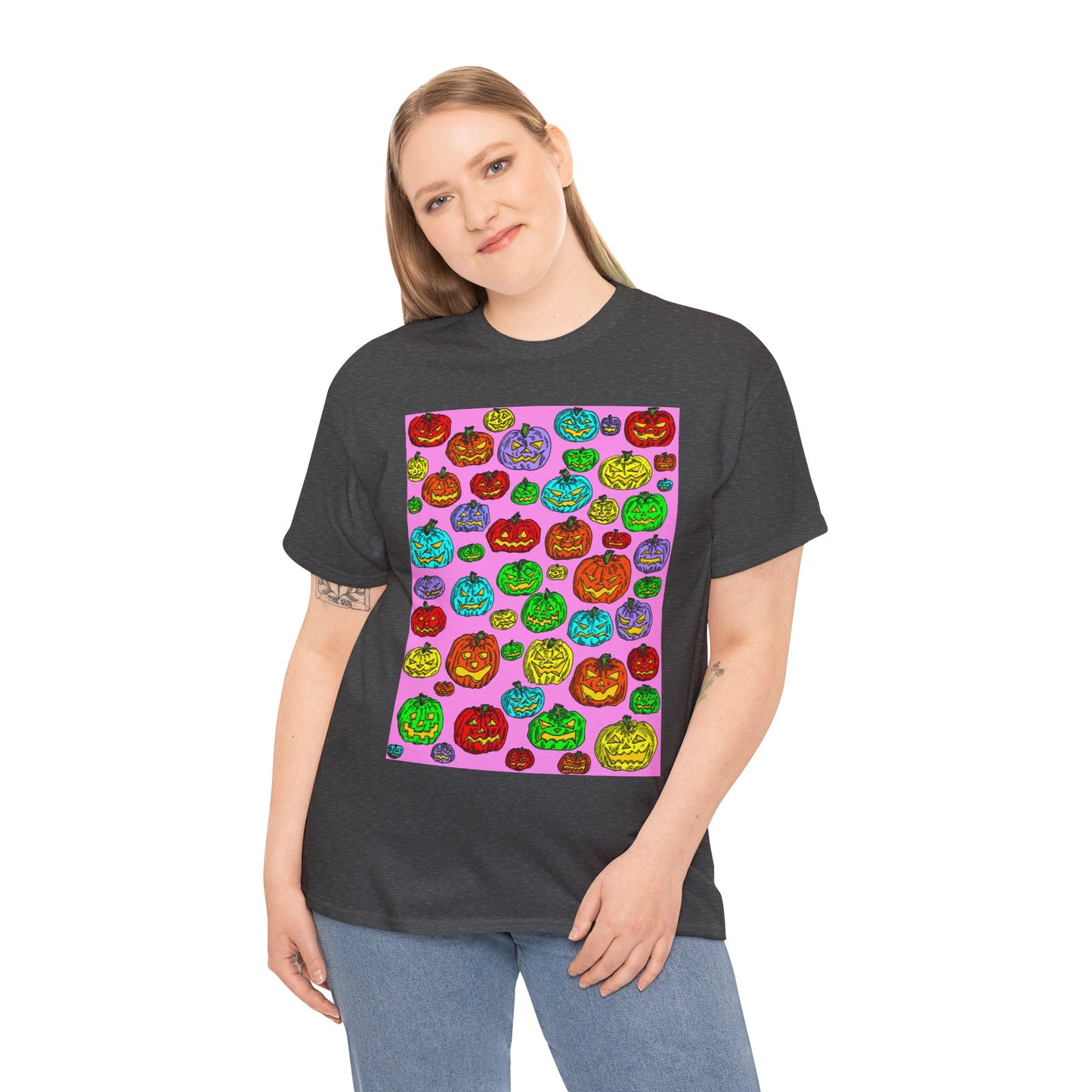 Colorful Pumpkin Graphic Tee, Unisex Cotton T-Shirt, Halloween Costume, Fall Apparel, Trendy Graphic Shirt, Casual Wear