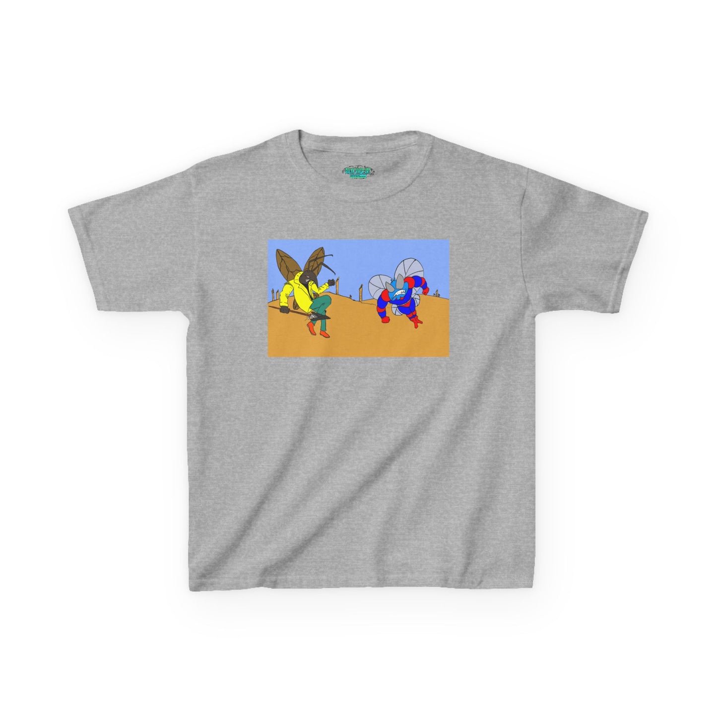 Astro-Fly and Wasp Warrior Kids Tee — Colorful Desert Beetle Cartoon Illustration
