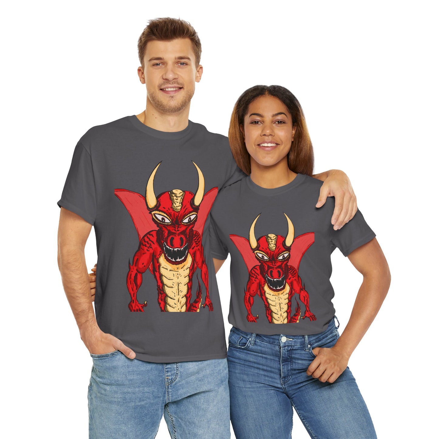 Bold Red Dragon Unisex Heavy Cotton Tee | Graphic Shirt for Anime Fans, Party Wear, Casual Outfit, Gift for Him/Her