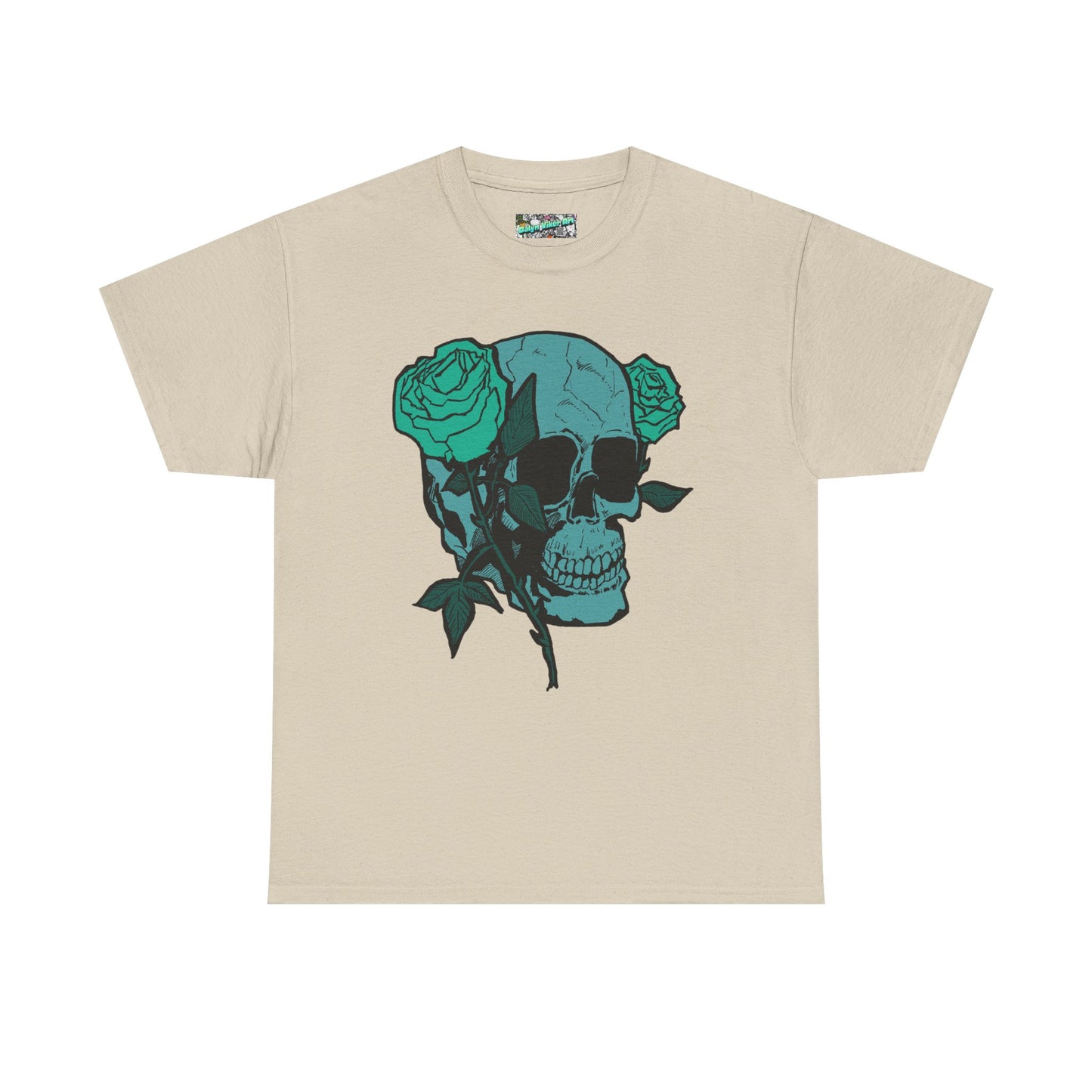 Skull & Roses Graphic Tee — Teal Skull Floral T-Shirt