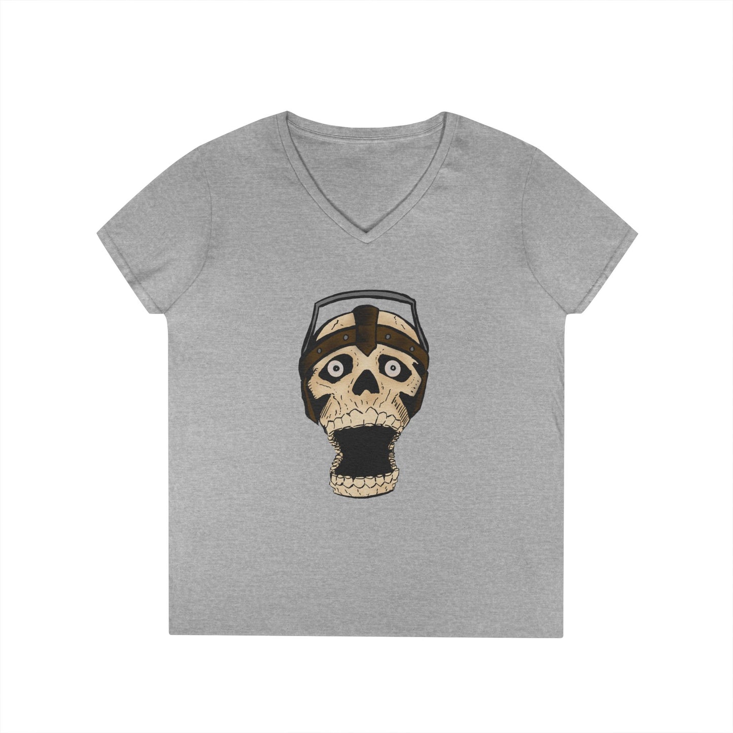 Skull Design Ladies' V-Neck T-Shirt - Trendy & Edgy Graphic Tee