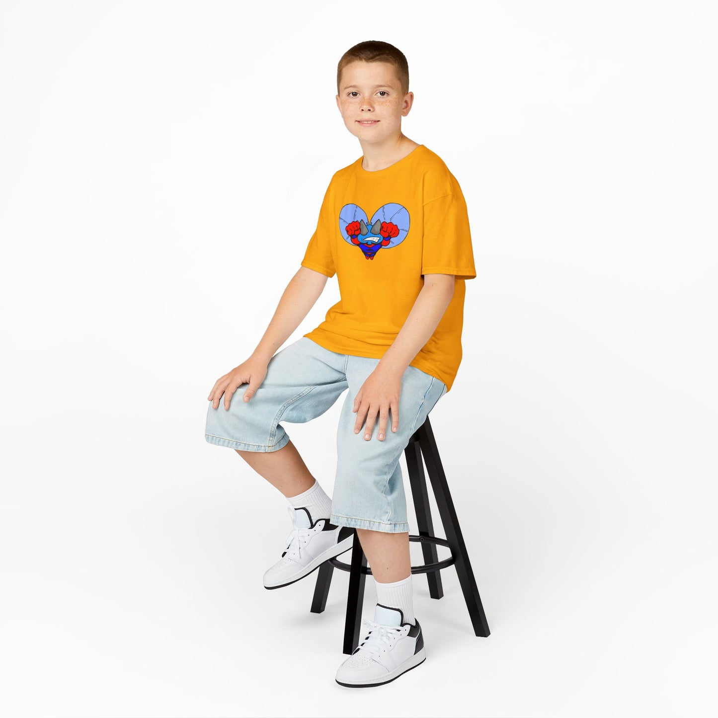 Astro-Fly Kids Superhero T‑Shirt — Cute Blue Hero Design
