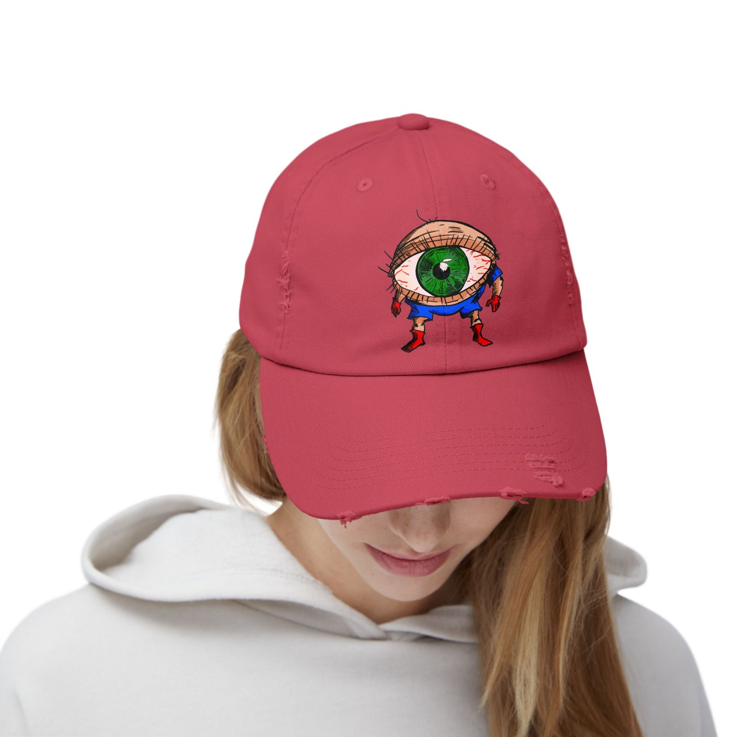 Terrif-EYE-ing Unisex Distressed Cap with Quirky Eyeball Design - Perfect for Casual Style
