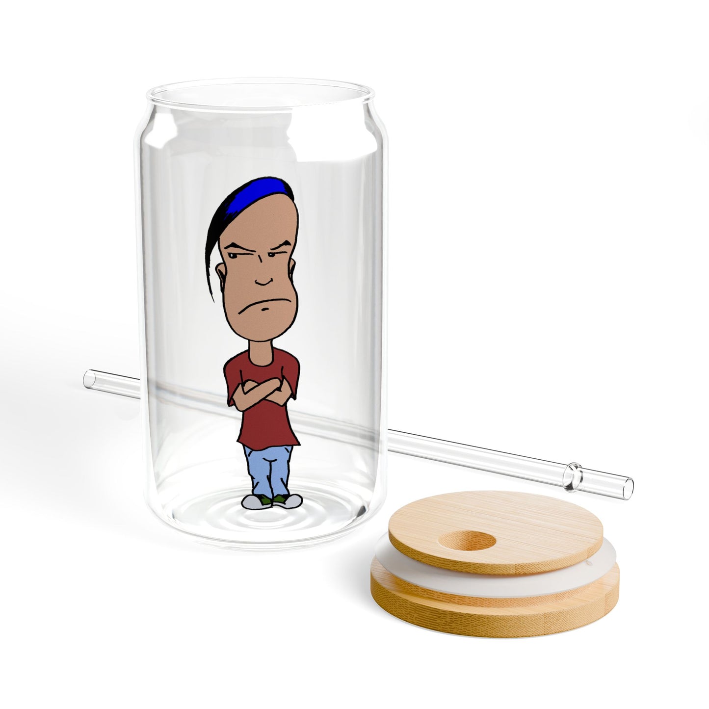 Funny Smug Cartoon Sipper Glass, 16oz | Unique Gift for Teens, Personalized Drinkware for Parties, Stylish Hydration, Novelty Cup