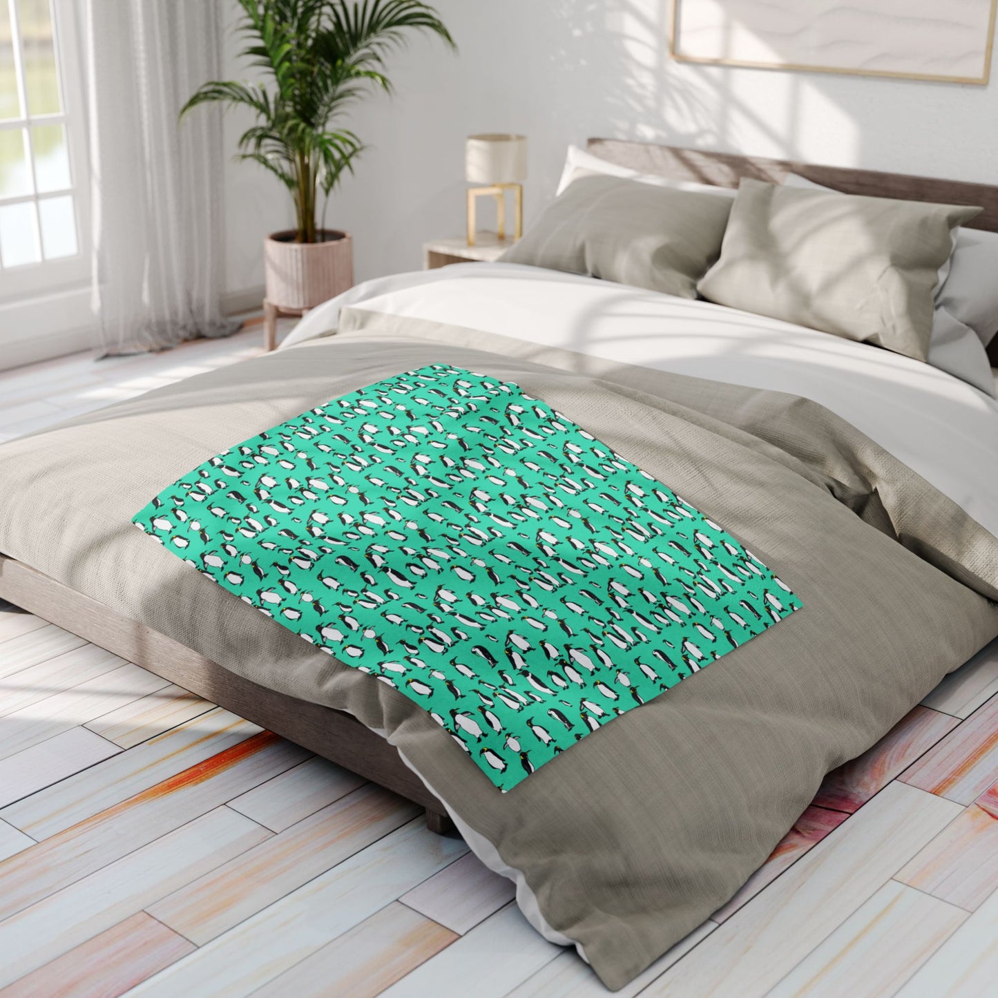 Rookery of Penguins - Teal - Arctic Fleece Blanket