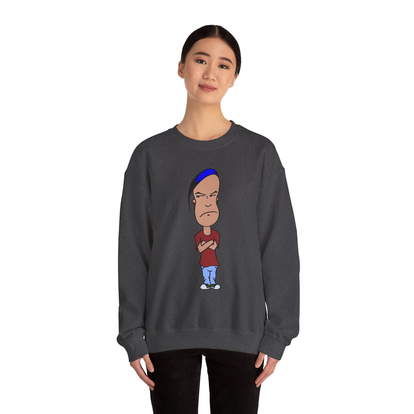 Smug Cartoon Graphic Crewneck Sweatshirt for Casual Style