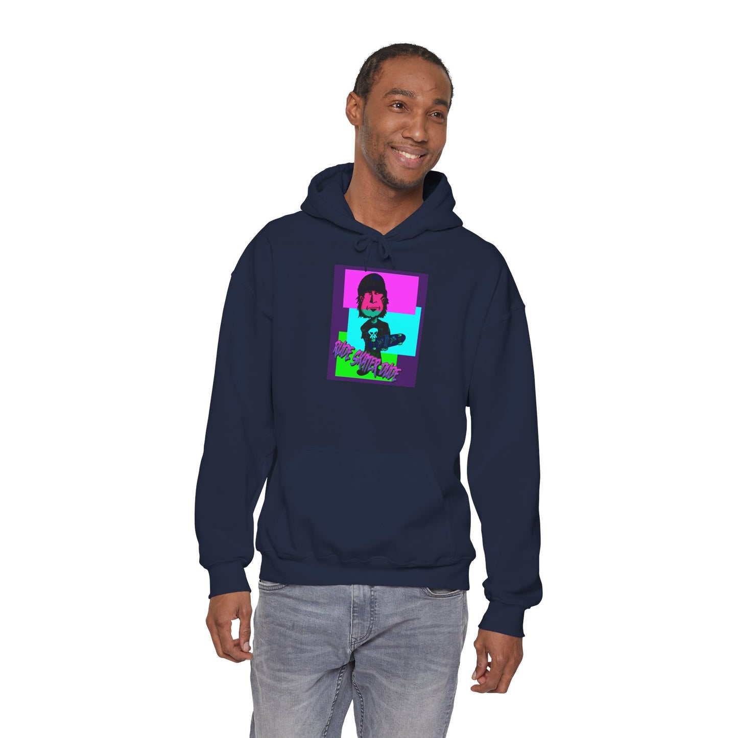 Retro Neon Rude Skater Dude Hoodie — Streetwear