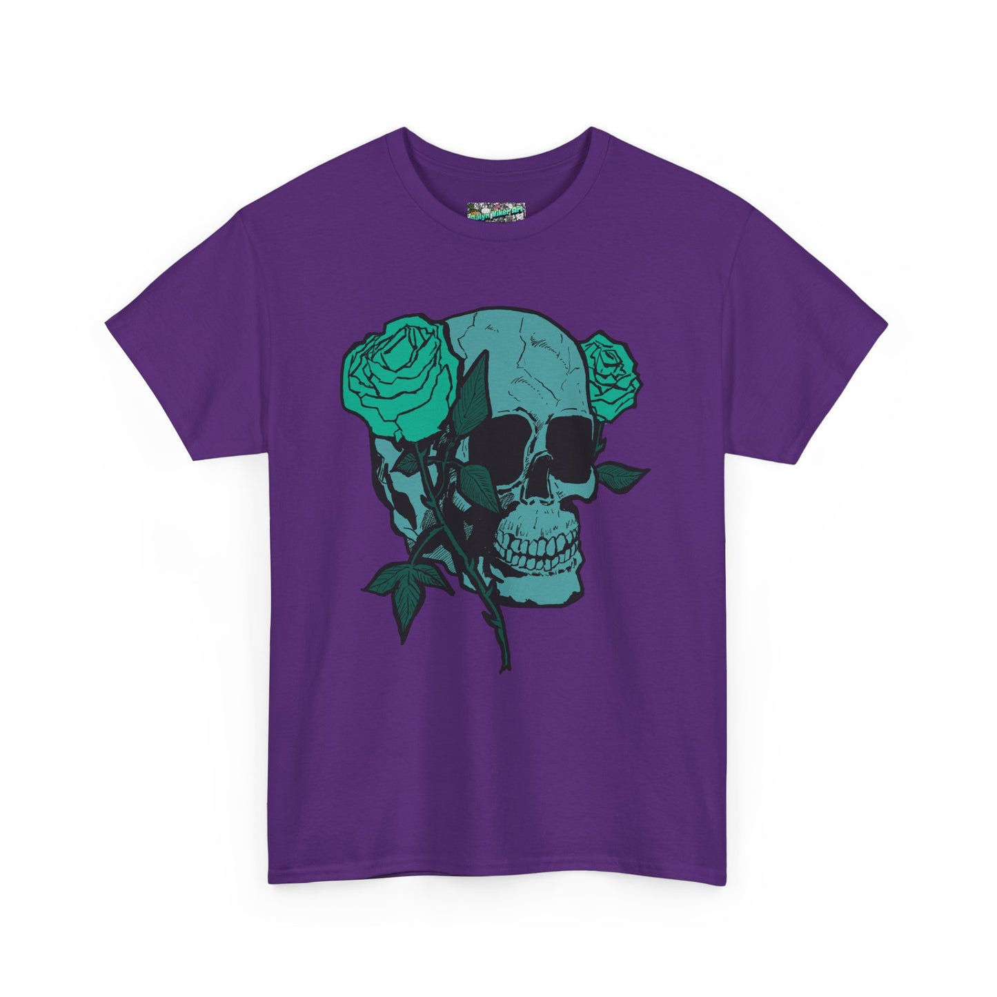 Skull & Roses Graphic Tee — Teal Skull Floral T-Shirt