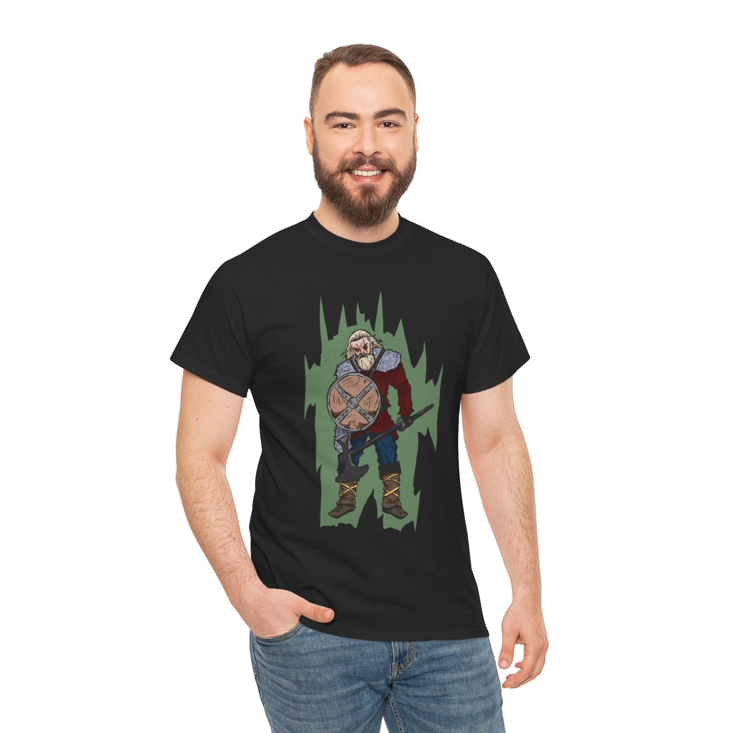 Epic Warrior Graphic Tee, Unisex Heavy Cotton Shirt, Casual Wear, Gamer Gift, Medieval Art Clothing, Battle Theme Fashion