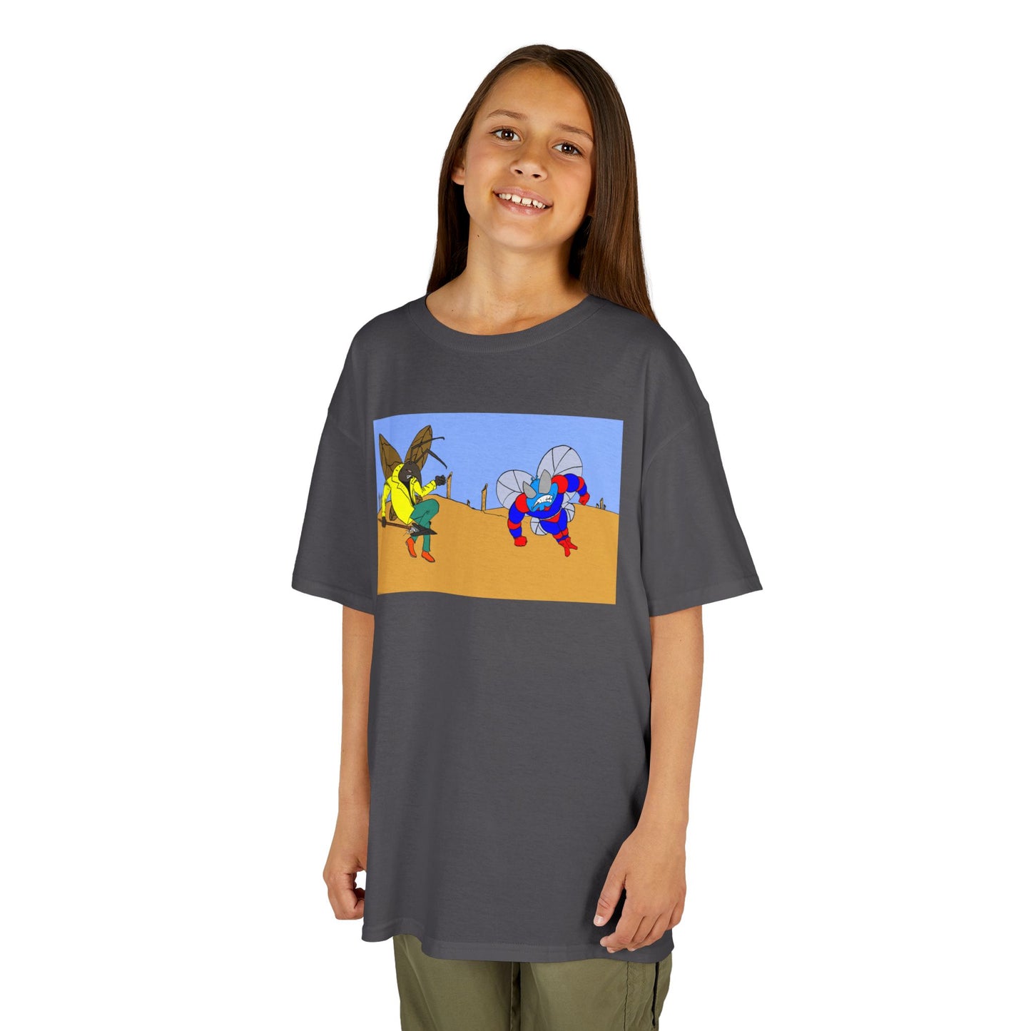 Astro-Fly and Wasp Warrior Kids Tee — Colorful Desert Beetle Cartoon Illustration