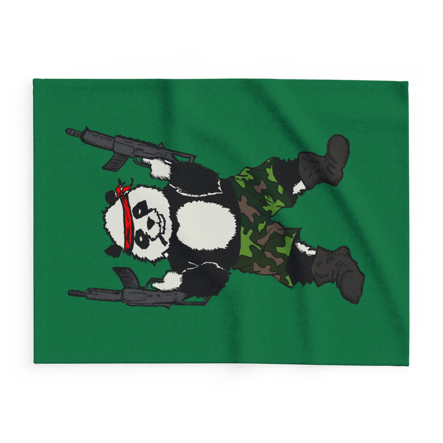 Fleece Blanket - Panda Guns Mercenary Military Rifle Comic Book Art Style