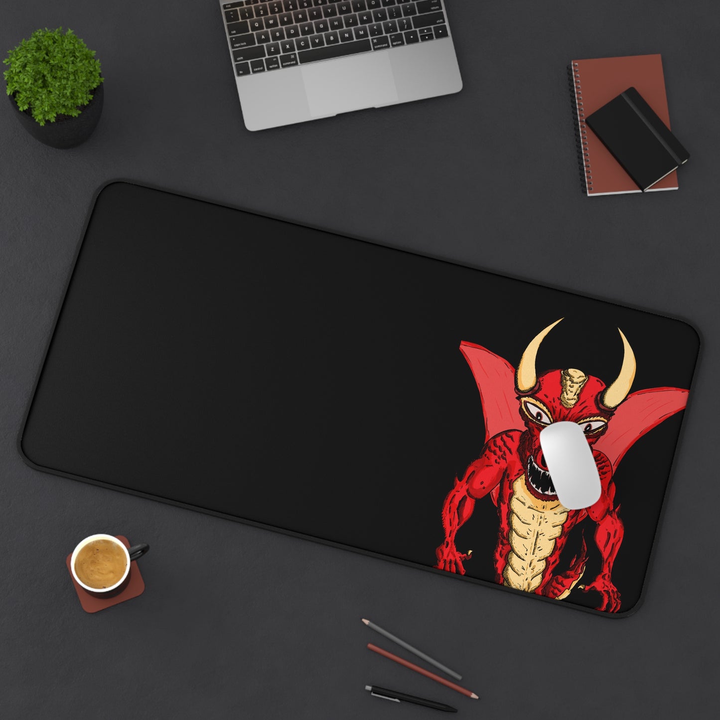 Demonic Dragon Desk Mat, Unique Gaming Mouse Pad, Office Decor, Dragon Illustration, Gift for Gamers, Halloween Decoration