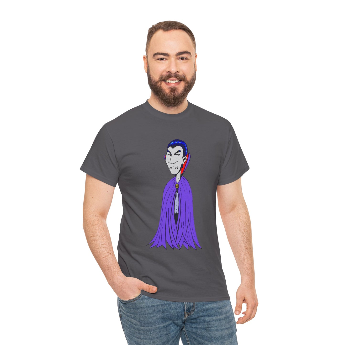 Vampire Cartoon Tee - Cute Purple Cloak Dracula Graphic T-Shirt