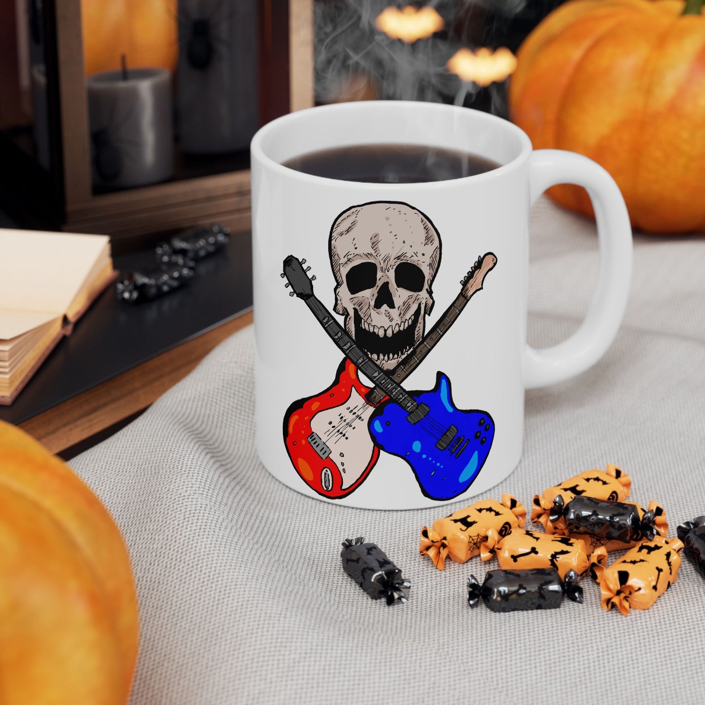 Deathly Rock & Roll Ceramic Mug - Perfect for Musicians, Coffee Lovers, Gifts for Guitarists, Home Decor, Birthday Celebration
