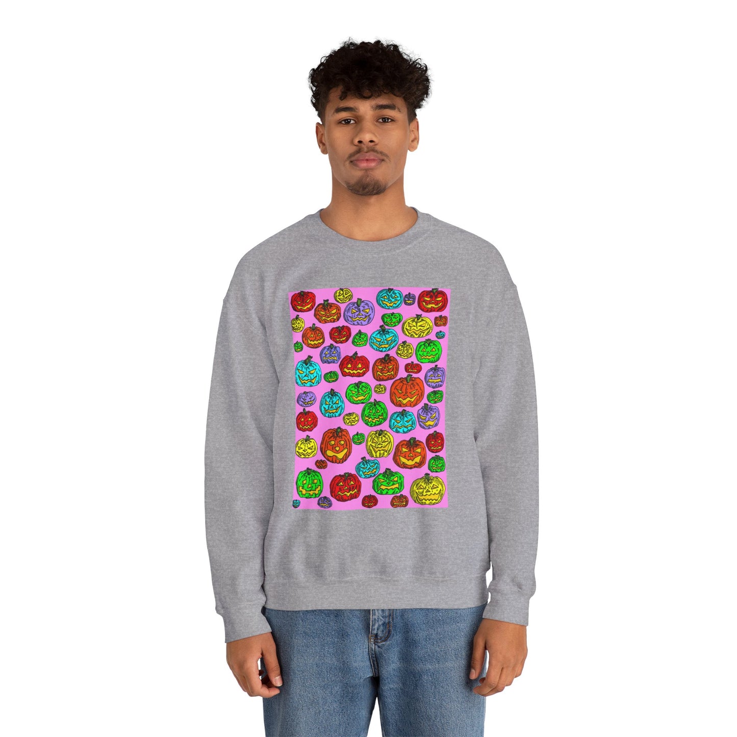Colorful Pumpkin Crewneck Sweatshirt for Fall Celebrations