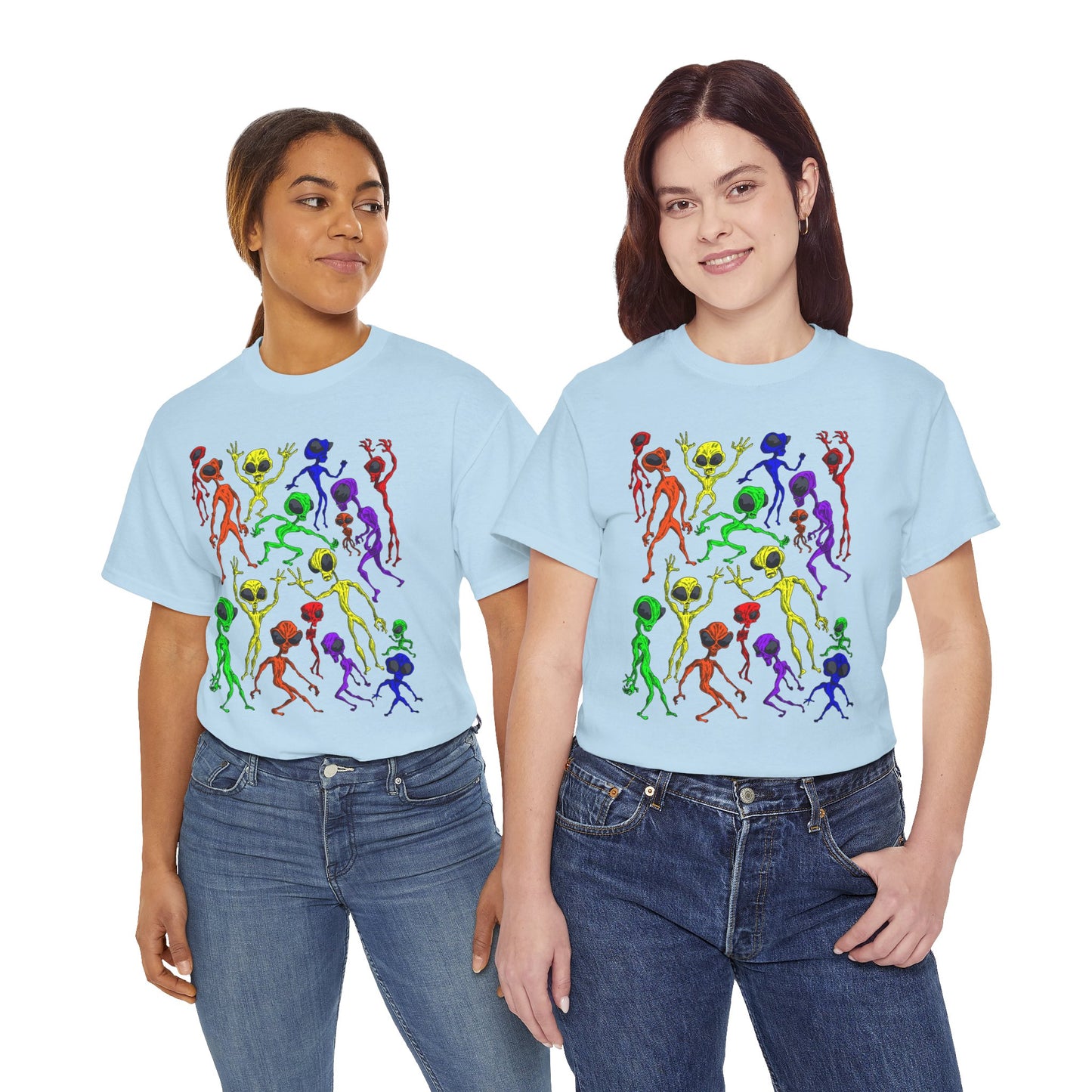 Rainbow Alien Dance Party Unisex Tee - Cosmic Sci-Fi Shirt
