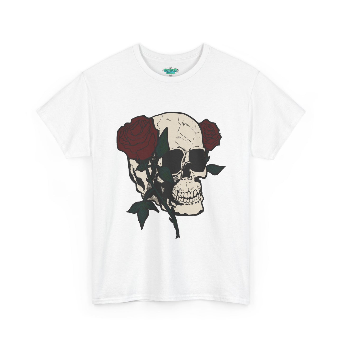 Skull and Roses Unisex Heavy Cotton Tee - Edgy Graphic T-Shirt for Impactful Style