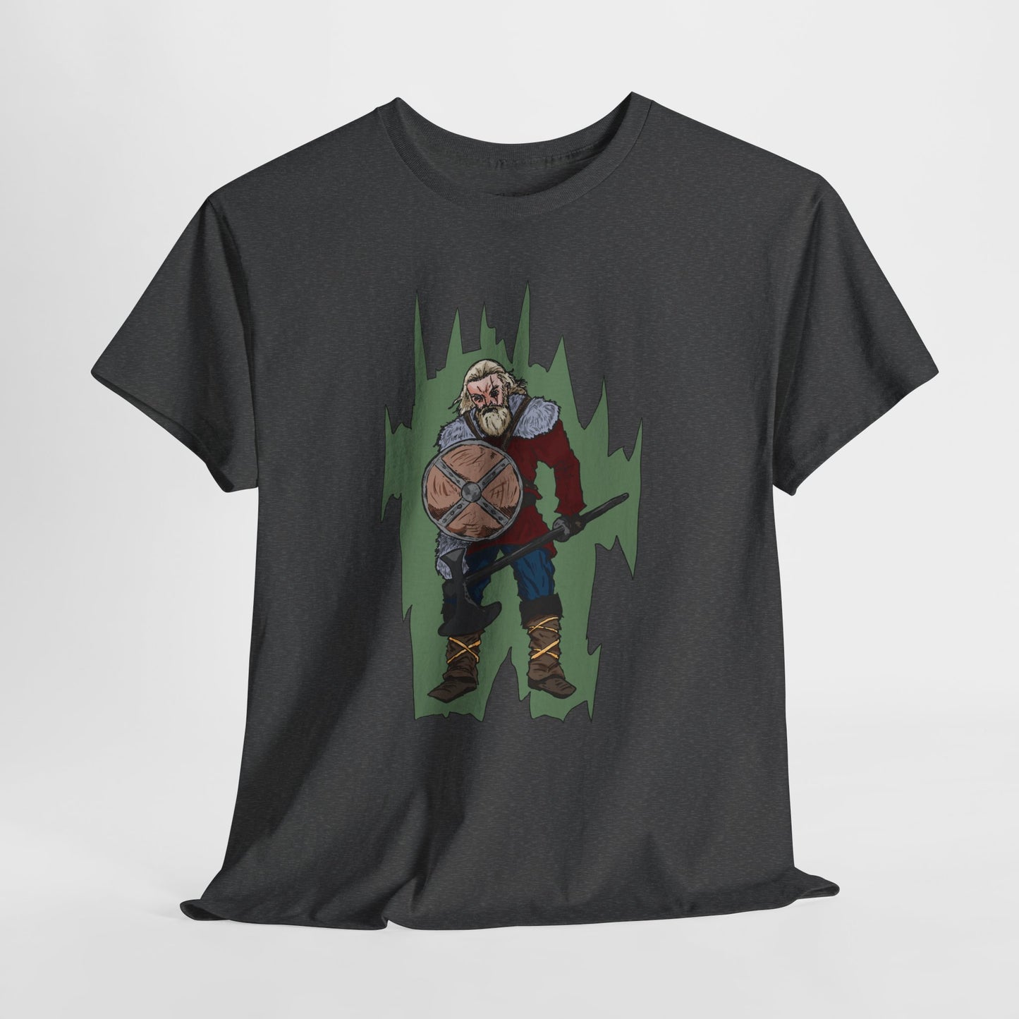 Epic Warrior Graphic Tee, Unisex Heavy Cotton Shirt, Casual Wear, Gamer Gift, Medieval Art Clothing, Battle Theme Fashion