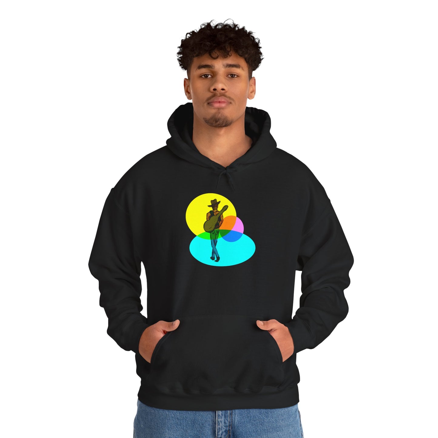 Cowboy with Guitar Hoodie — Colorful Retro Music Graphic Sweatshirt