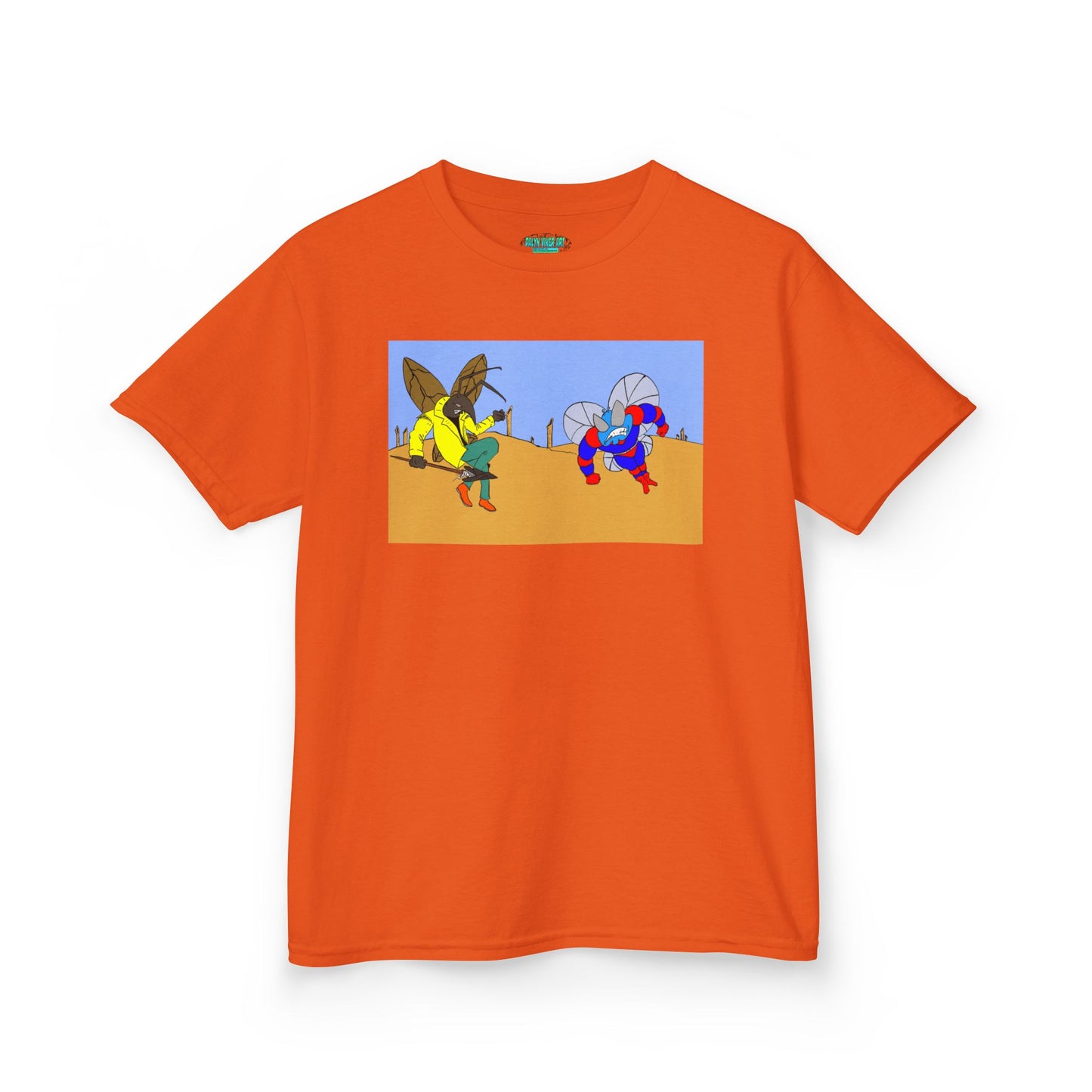 Astro-Fly and Wasp Warrior Kids Tee — Colorful Desert Beetle Cartoon Illustration